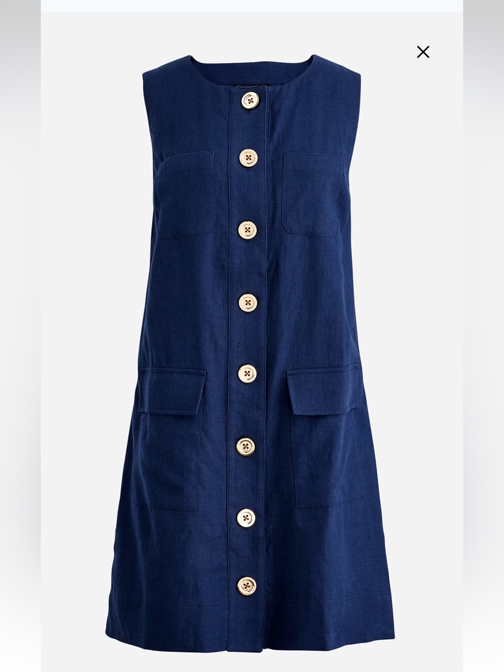 J.Crew Navy Blue 100% Linen Button-Front Sleeveless Shift Dress - Size XL